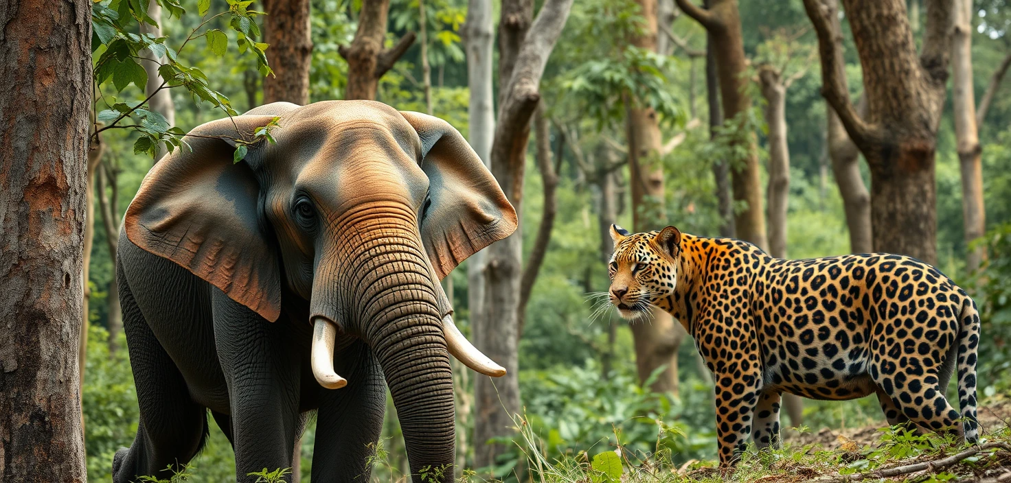 elephant, sri lanka Bear, and a leopard living in the Yala Forest of Sri Lanka